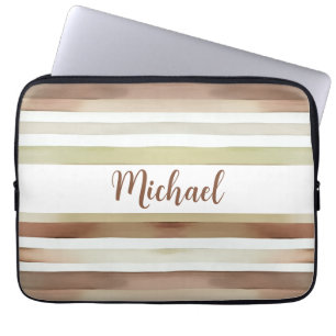 Watercolor Stripes With Name Laptop Sleeve