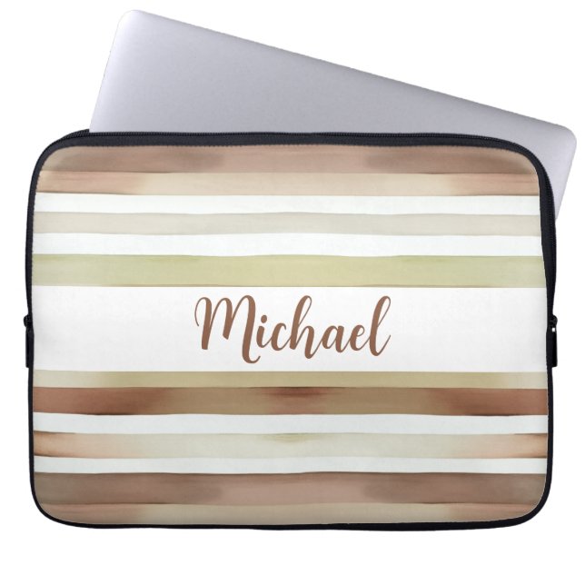 Watercolor Stripes With Name Laptop Sleeve (Front)