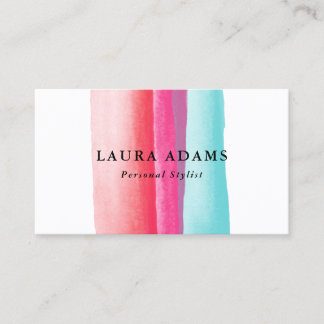Watercolor Strokes Red Violet Turquoise Business Card