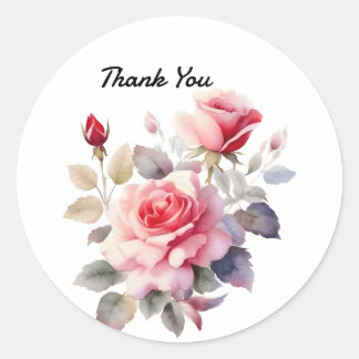 Watercolor Stunning Blooming Roses Pillow Cover  Classic Round Sticker