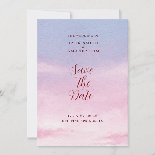 Watercolor stunning Sunset wedding Save the date Invitation (Front)