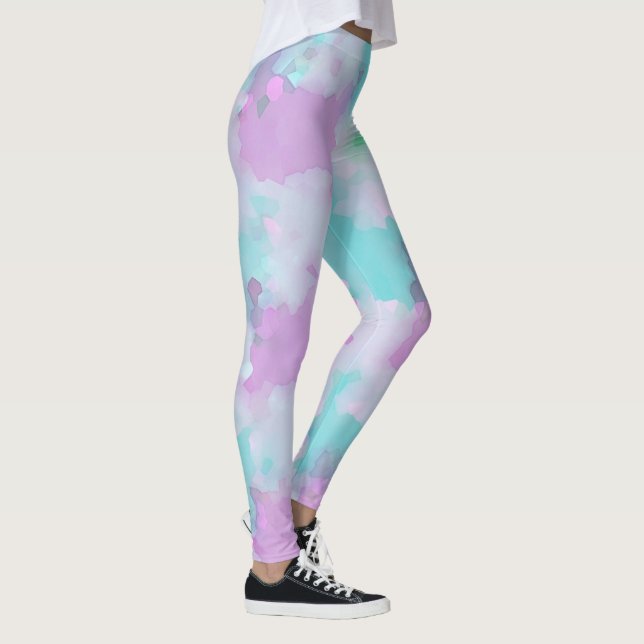 Watercolor Style Abstract Pink Aqua Art Leggings (Right)