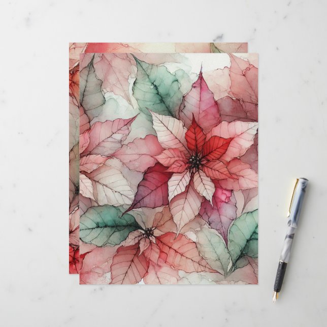 Watercolor Style Alcohol Ink Poinsettia Scrapbook (Front/Back In Situ)