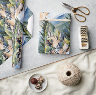  Watercolor Style Bike Biker Mountain Trails Wrapping Paper