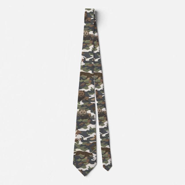 Watercolor Style Camouflage Camo with Animals Tie (Front)