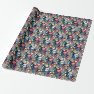 Watercolor Style Christmas Tree Ornaments Pattern Wrapping Paper