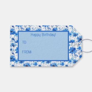 Watercolor Style Cornflower Type Blue Flower Gift Tags