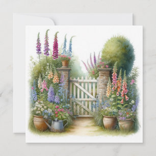 Watercolor Style Cottage Garden Gate Hello  Card