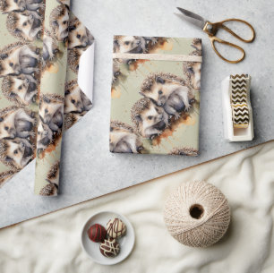  Watercolor Style Cute Little Hedgehog Animal Art Wrapping Paper