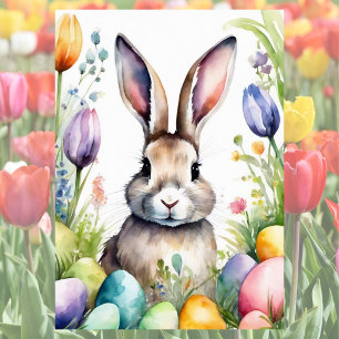 Watercolor Style Easter Bunny in Grass Simple Card