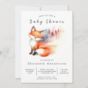 Watercolor Style Forest Fox Baby Shower Invitation