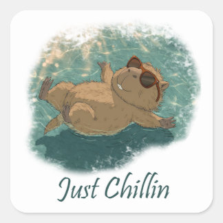 Watercolor Style Fun Capybara Just Chillin Quote Square Sticker