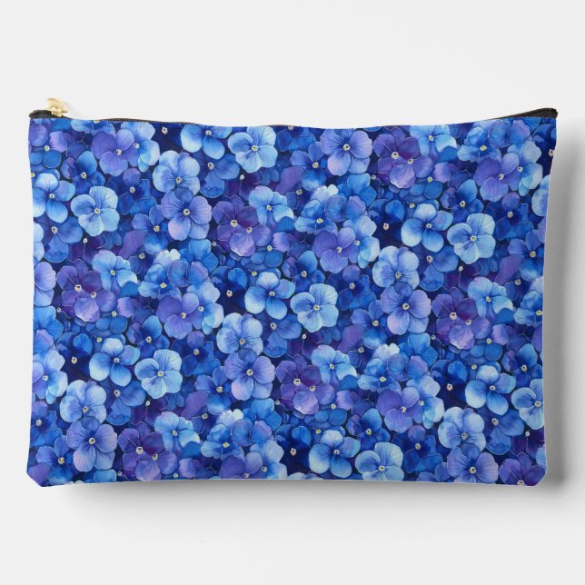 Watercolor Style Pansies Blue Purple Large Accessory Pouch (Front)