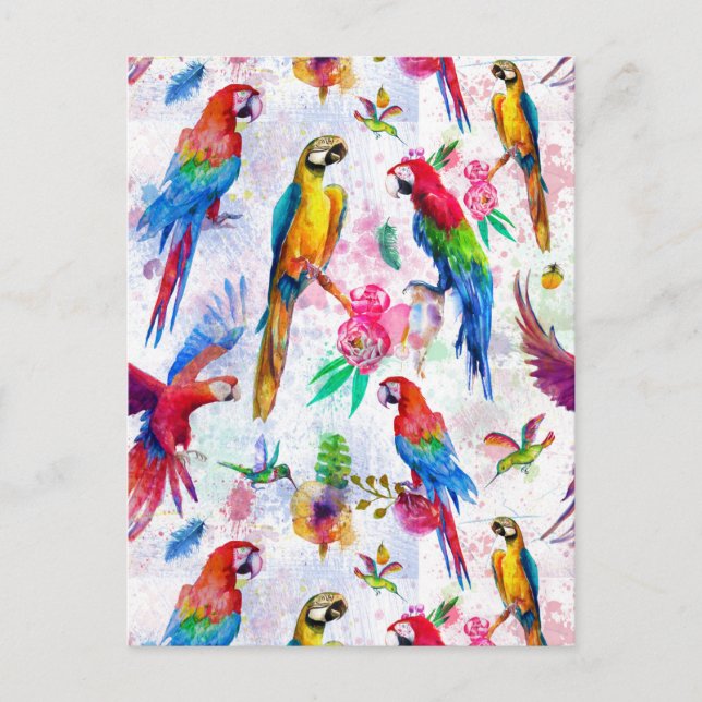 Watercolor Style Parrots 2 Postcard (Front)