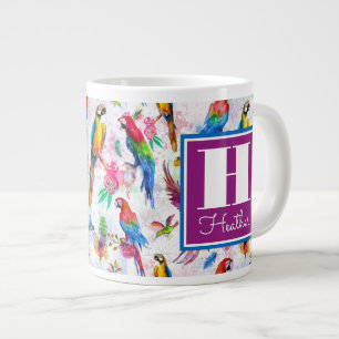 Watercolor Style Parrots Add Your Name Large Coffee Mug