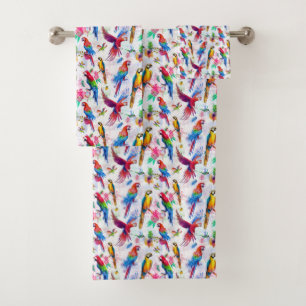 Watercolor Style Parrots Bath Towel Set