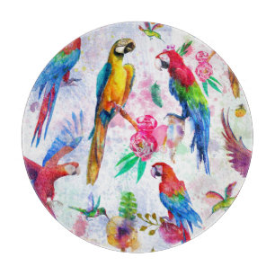 Watercolor Style Parrots Cutting Board