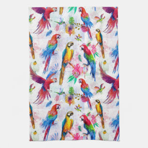 Watercolor Style Parrots Tea Towel