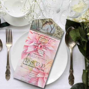 Watercolor Style Pink Dahlia Photo Email Website All In One Invitation