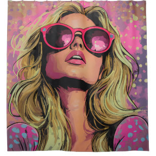 Watercolor style popart blonde in sunglasses shower curtain
