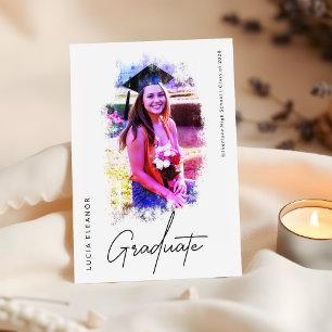 Watercolor Style Portrait Script Photo Graduation Announcement