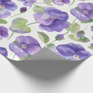 Watercolor Style Purple Pansy Type Flowers Wrapping Paper