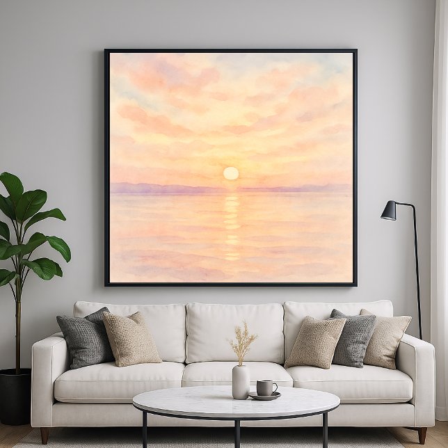 Watercolor Style Sunset Over Sea Art Poster (Creator Uploaded)