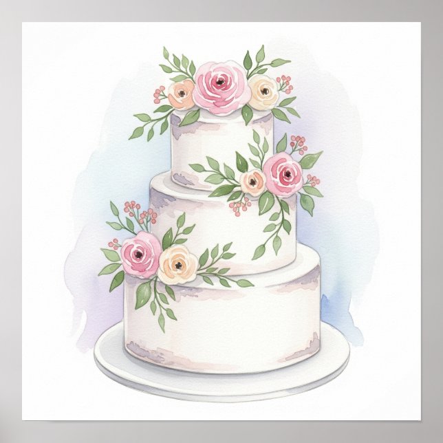 Watercolor Style Wedding Cake Art Print (Front)