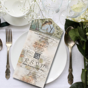 Watercolor Style White Hydrangea QR Code Photo All In One Invitation