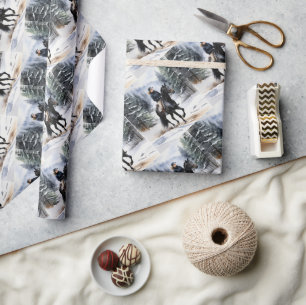 Watercolor Style Winter Forest Trail Horseback  Wrapping Paper