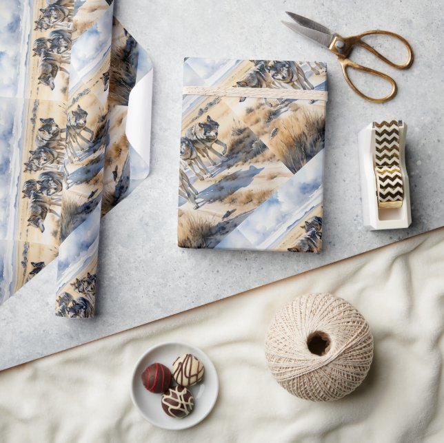  Watercolor Style Wolf Wolves Animal Nature Art Wrapping Paper (Crafts)