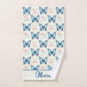 Watercolor Stylish Blue Butterflies  Hand Towel