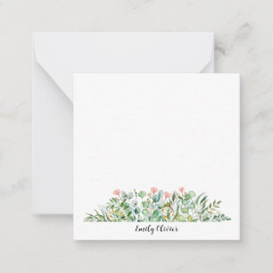 Watercolor Stylish Greenery - Custom Name Note Car Card