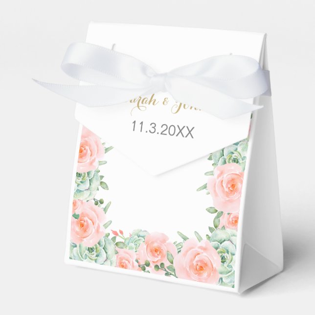 Watercolor Succulent Blush Floral Elegant Wedding Favour Box (Front Side)