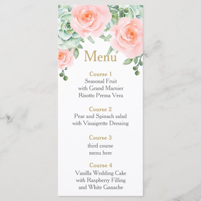 Watercolor Succulent Blush Floral Elegant Wedding Menu (Front)