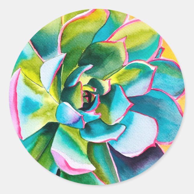 Watercolor succulent botanical classic round sticker (Front)