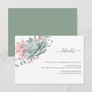 Watercolor Succulent Botanical Wedding Details Enclosure Card
