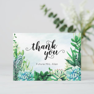 Watercolor Succulent Bridal Shower Flat Thank You Card