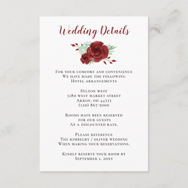watercolor succulent burgundy gold floral wedding enclosure card (Front)