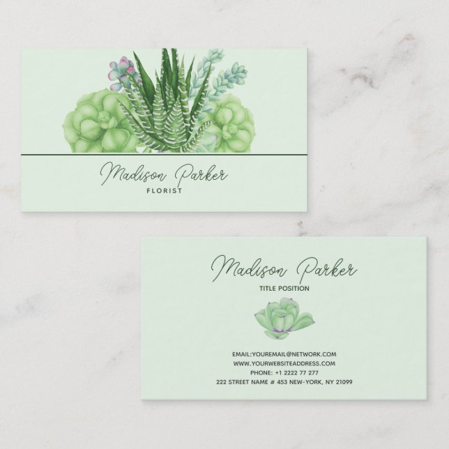 Watercolor Succulent Cacti Business Card (Front/Back)