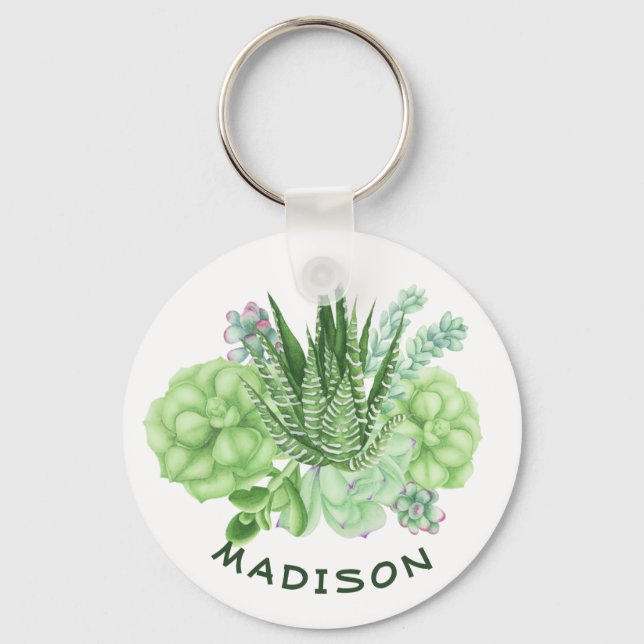 Watercolor Succulent Cacti Key Ring (Front)