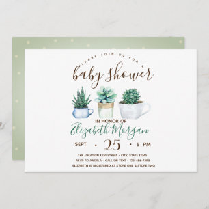 Watercolor Succulent Cactus Dots Baby Shower Invitation