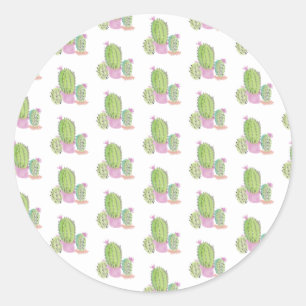 Watercolor Succulent Cactus Hand Painted Design  Classic Round Sticker