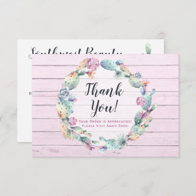 Watercolor Succulent Cactus Rustic Thank You Card (Front/Back)