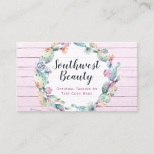 Watercolor Succulent Cactus & Rustic Wood Bohemian Business Card