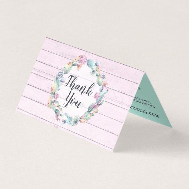 Watercolor Succulent Cactus Rustic Wood Thank You (Front)