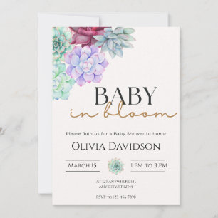 Watercolor Succulent Floral Baby Shower Invitation