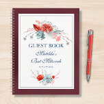 Watercolor Succulent Floral Bat Mitzvah Guest Book<br><div class="desc">This design features elegant watercolor succulent floral bouquets in soft blue and silver with a vibrant red flowers on a white background with a burgundy shimmer border. Personalise with your Bat Mitzvah details by editing the text in the text boxes. Designed for you by Evco Studio www.zazzle.com/store/evcostudio #mitzvah #batmitzvah #eventplanner...</div>