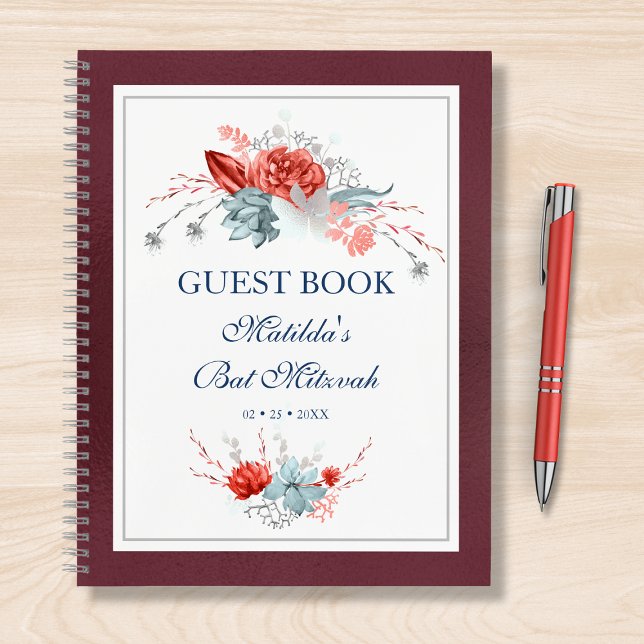 Watercolor Succulent Floral Bat Mitzvah Guest Book (Creator Uploaded)