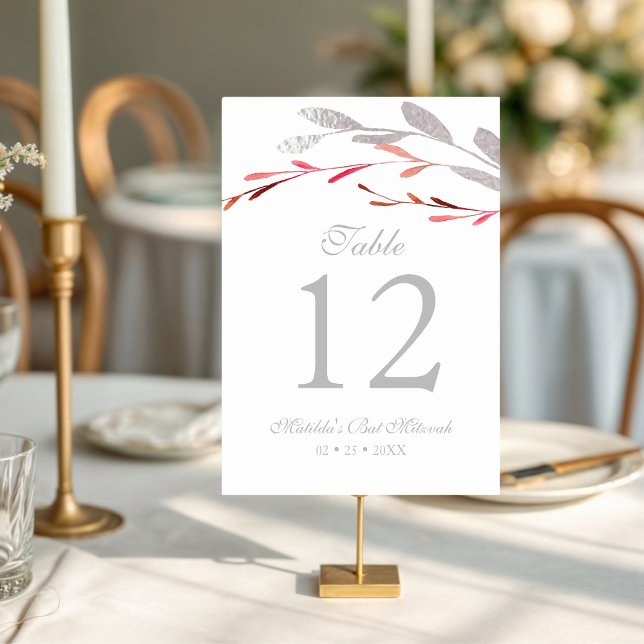 Watercolor Succulent Floral Botanical Bat Mitzvah Table Number (Creator Uploaded)
